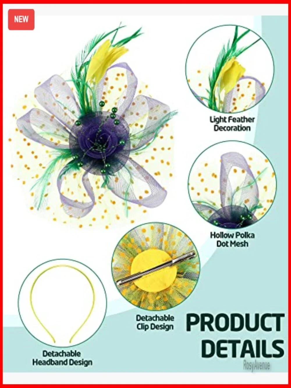 6-Piece Fascinator Hat Set with Feathers and Mesh for Weddings and Parties